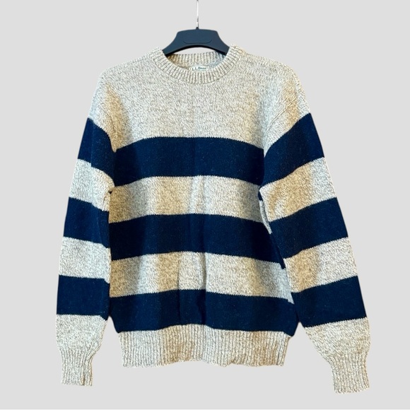 L.L. Bean Other - L.L. Bean True Vintage 80’s Ragg Wool Rugby Stripe Sweater Tan Navy Men’s XL